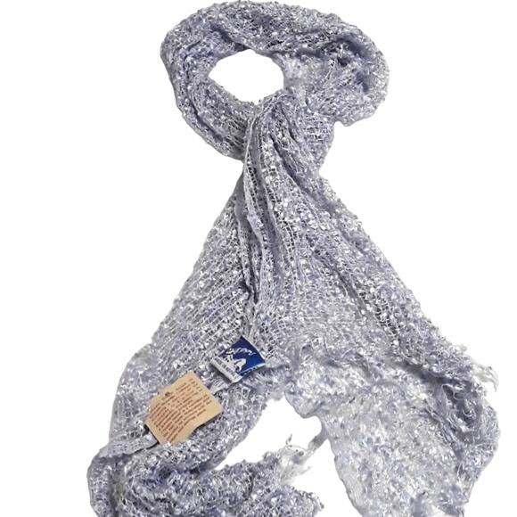 NWT Cheppu Himal Made in Napal Blue Ice Fringe Silver Metallic Threads Scarf - Picture 1 of 8